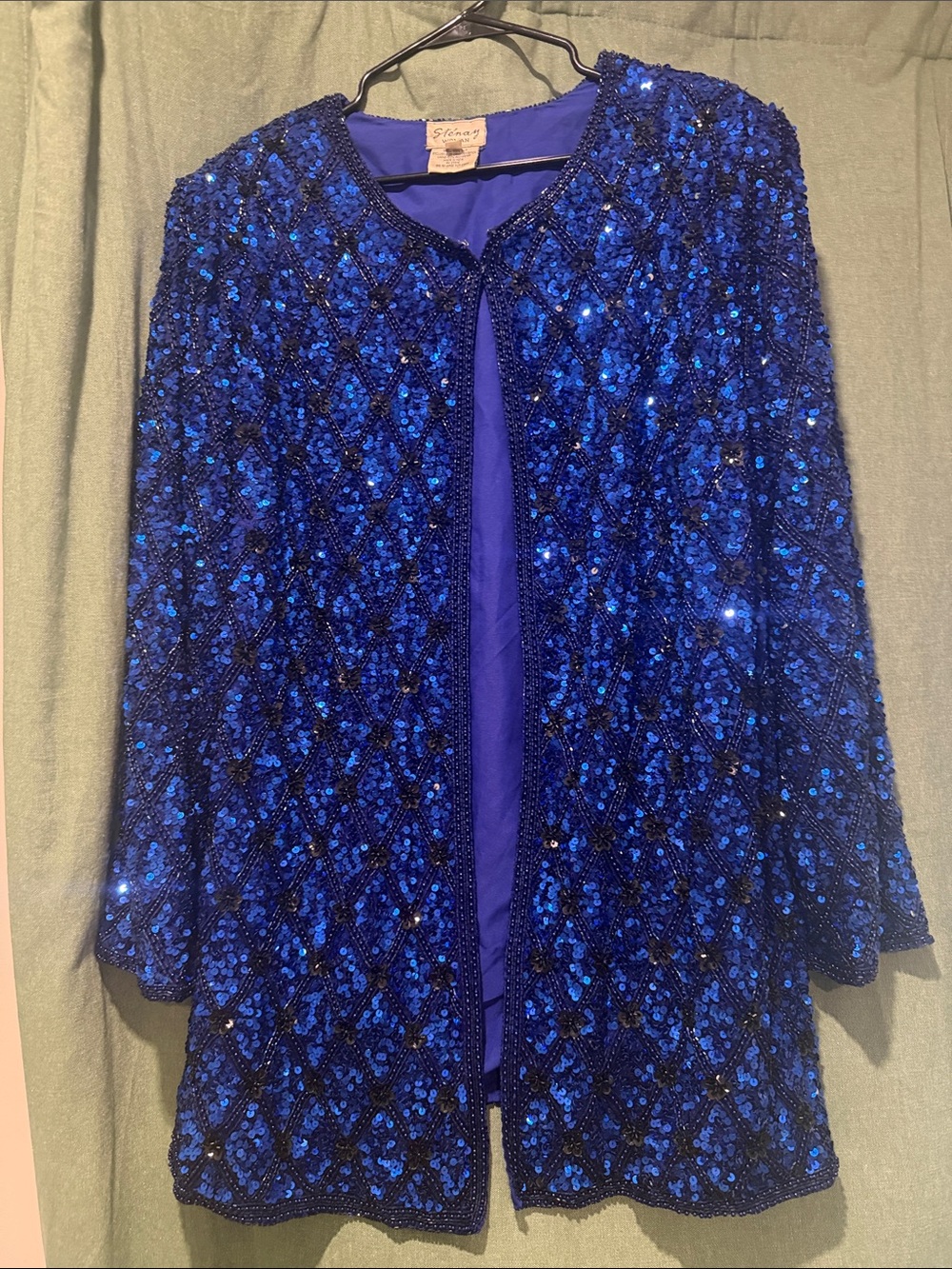 Blue Sequin and Beaded Long Sleeve Cape